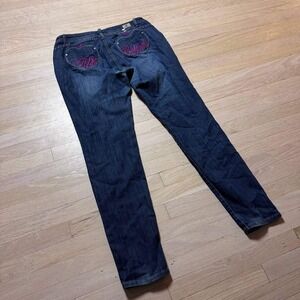 Apple Bottoms Jeans Womens 13/14 Dark Wash Pink Embroidered Apple Pockets Y2K